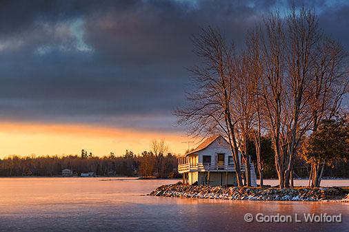 House On A Point At Sunrise_32130.jpg - Photographed along the Rideau Canal Waterway at Rideau Ferry, Ontario, Canada.